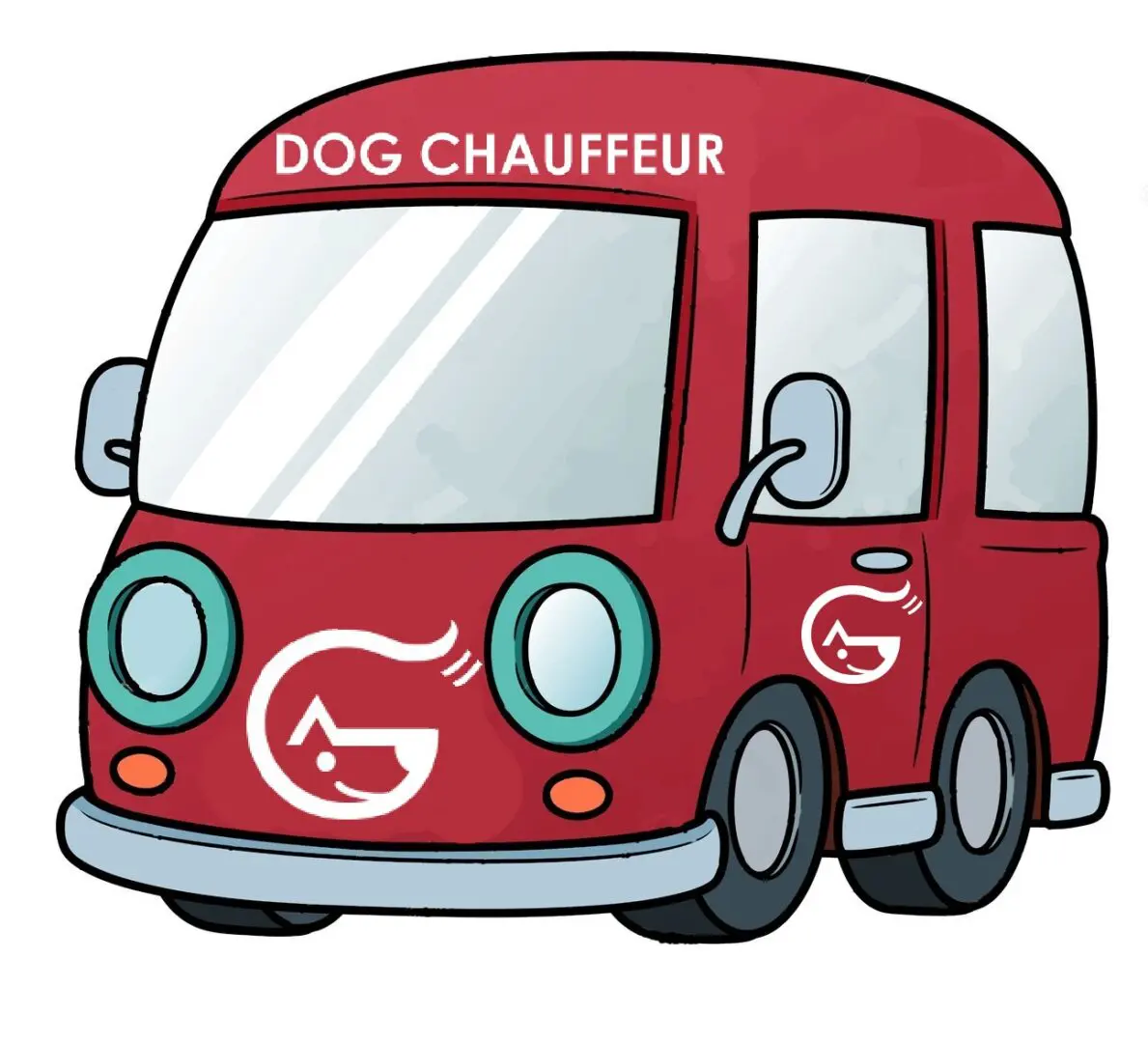 A red bus with the words " dog chauffeur ".